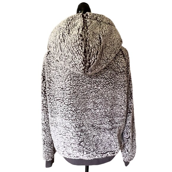 Altar'd State Sherpa Fleece Hoodie Pullover Sweater Gray Small V-Neck Cabincore - Picture 2 of 14